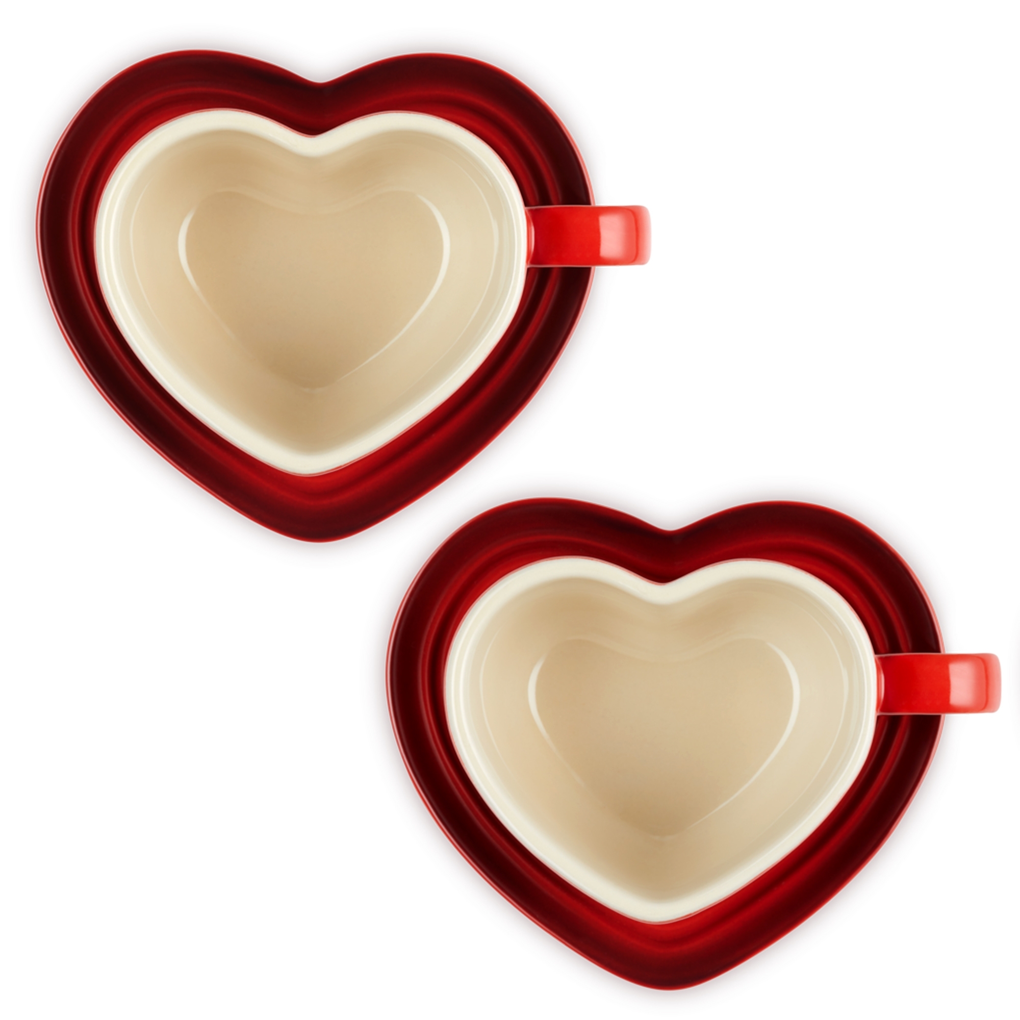 Le Creuset - Set of 2 Heart Mugs with Saucers - Heart Collection Le Creuset - Set of 2 Heart Mugs with Saucers - Heart Collection