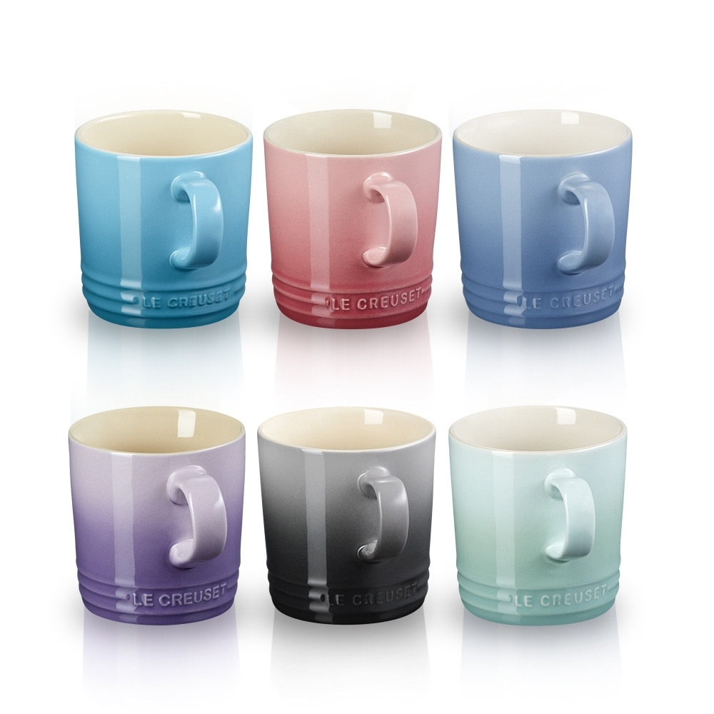 Set of six colourful Le Creuset stoneware mugs