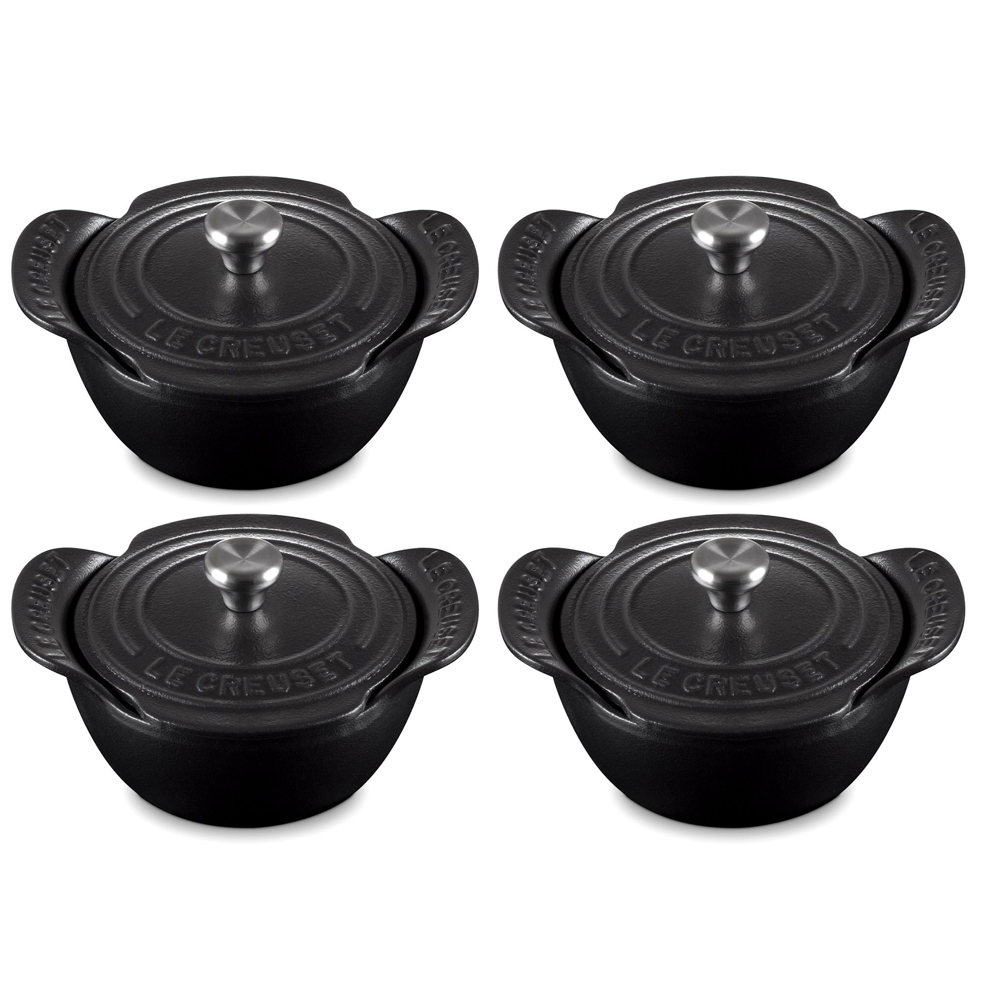 Le Creuset - Mini cocotte set of 4 with lid - Black matt - Gourmand Collection Le Creuset - Mini cocotte set of 4 with lid - Black matt - Gourmand Collection
