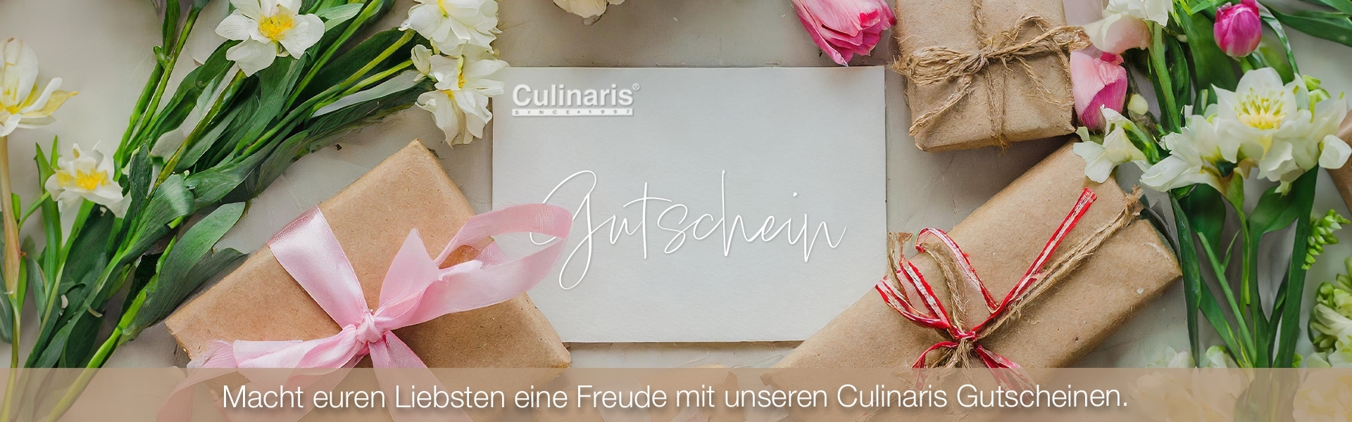 Culinaris voucher with gift boxes and flowers
