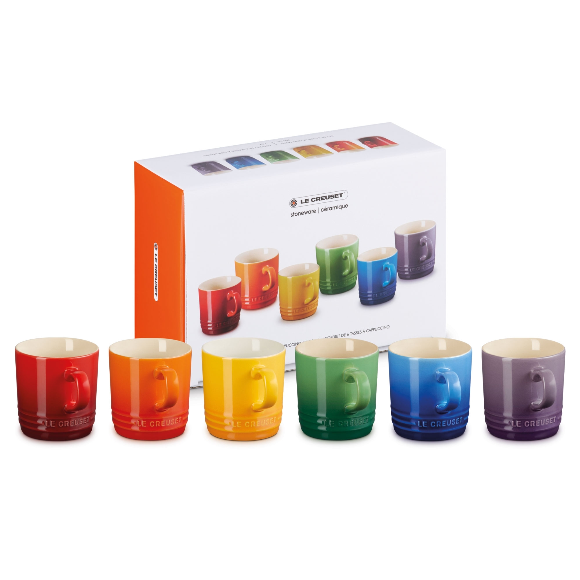 Le Creuset - Stoneware Rainbow Set of 6 Cappuccino Mugs - 200ml Le Creuset - Stoneware Rainbow Set of 6 Cappuccino Mugs - 200ml