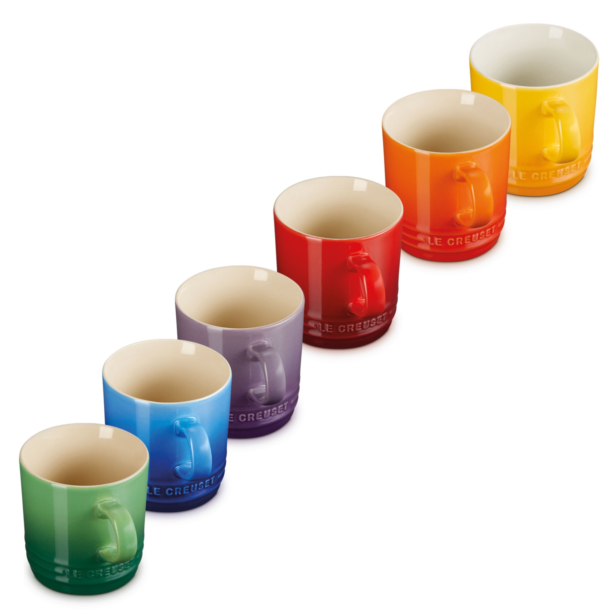 Le Creuset - Stoneware Rainbow Set of 6 Cappuccino Mugs - 200ml Le Creuset - Stoneware Rainbow Set of 6 Cappuccino Mugs - 200ml