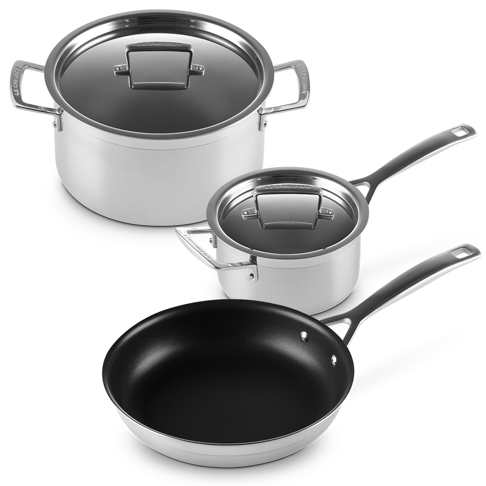 Le Creuset - 3-ply Stainless Steel 3-piece Cookware Set Le Creuset - 3-ply Stainless Steel 3-piece Cookware Set