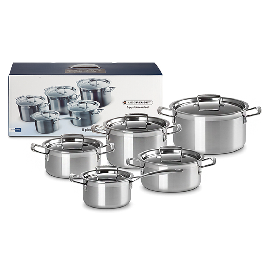 Le Creuset - 3-ply 5-teiliges Topfset aus Edelstahl Le Creuset - 3-ply 5-teiliges Topfset aus Edelstahl