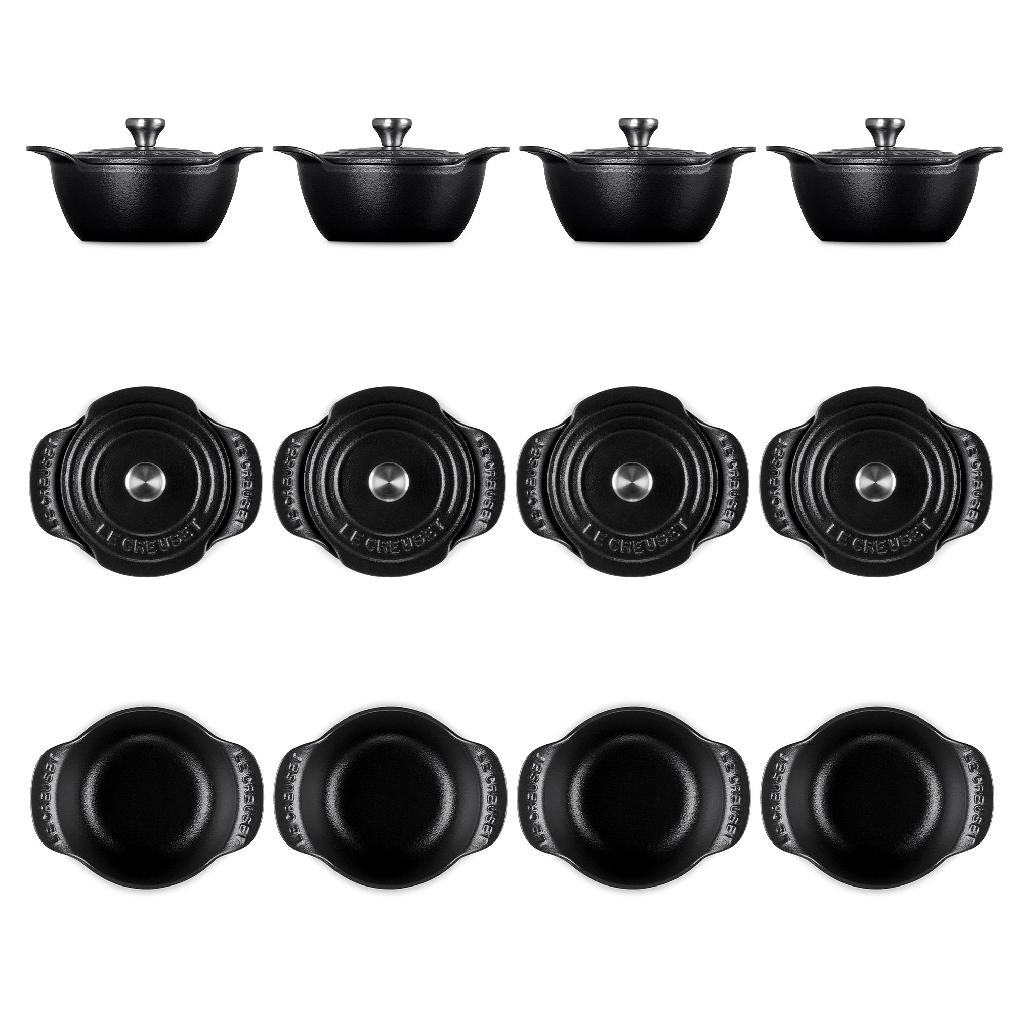Le Creuset - Mini cocotte set of 4 with lid - Black matt - Gourmand Collection Le Creuset - Mini cocotte set of 4 with lid - Black matt - Gourmand Collection